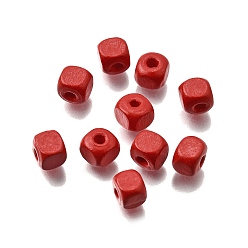 (123L) Белый крем непрозрачный блеск Спрей окрашены деревянные бусины, квадратный, огнеупорный кирпич, 6x6x6 мм, отверстие : 1.6~2 мм