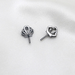 Gunmetal Brass Micro Pave Clear Cubic Zirconia Crown Head Pins, for Baroque Pearl Making, Gunmetal, 12x8mm