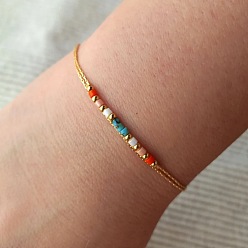 Разноцветный Элегантные браслеты из стеклянного бисера, украшения из латуни для женщин, колонка, золотые, красочный, 6.30 дюйм (16 см)
