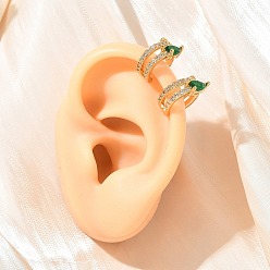 Настоящее золото 18K Серьги-манжеты С-образной формы с каплевидными латунными микропаве из кубического циркония, реальный 18 k позолоченный, 15x13x9 мм