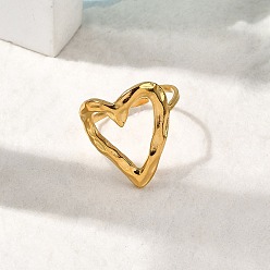 Настоящее золото 18K 304 кольца для пальцев из нержавеющей стали для женщин, сердце, ионное покрытие (ip), реальный 18 k позолоченный, 19 мм, размер США 7 1/4 (17.5 мм)