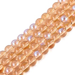 Сэнди Коричневый Прозрачные стеклянные бусины гальваническим пряди, круглые, с покрытием цвета радуги, с половиным покрытием, песчаный коричневый, 6~6.5 мм, отверстие : 0.8~1 мм, около 67~72 шт / нитка, 14.57~15.35 дюйм (37~39 см)