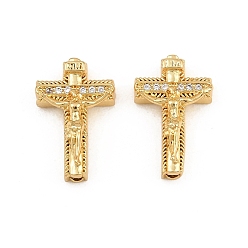Golden Easter Brass Micro Pave Clear Cubic Zirconia Pendants, Crucifix Charms, Cadmium Free & Lead Free, Golden, 15x10x4mm, Hole: 1.2mm
