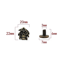 Antique Bronze Zinc Alloy Decorative Buttons, Skull, Antique Bronze, 2.2x2cm