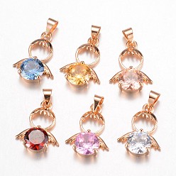 (52) Непрозрачная лаванда Латунь кубический цирконий кулон, ангел, золотой свет, разноцветные, 20x14x5 мм, отверстие : 4x5 мм