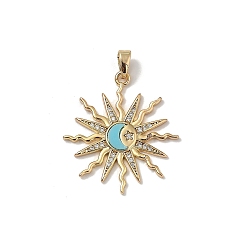 Солнце Латунные микропаве прозрачные подвески с фианитом, солнце, с пластиковым, золотые, 26x24x2 мм, отверстие : 5x3 мм