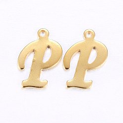 Letter P 201 подвески из нержавеющей стали, буквы, золотые, letter.p, 14.5x9.5x1 мм, отверстие : 1 мм