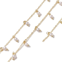Golden Rack Plating Brass Cable Chains, with Plastic Pearl Charms, Unwelded, with Card Paper, Golden, 8.5~9x4mm