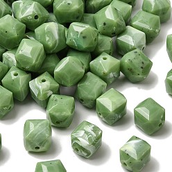 Темный Морско-зеленый Непрозрачные акриловые бусины, имитирующие драгоценные камни, граненый стол, вырезанный куб, темно-зеленый, 11.5~12x11.5~12x13 мм, отверстие : 1.8 мм, Около 400 шт / 500 г