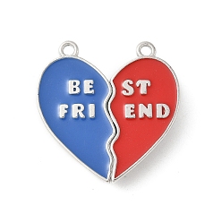 Платина Сплав красного и василькового цвета эмалевые разделенные подвески, сердечки лучший друг талисманы, с магнитным, платина, 28x28x6.5 мм, отверстие : 1.8 мм
