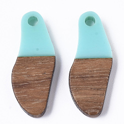 Cyan Opaque Resin & Waxed Walnut Wood Pendants, Oval, Cyan, 23x9x3mm, Hole: 1.8mm