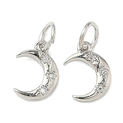 Платина Латунные микро проложить кубического циркония подвески, Луна прелести, стойки покрытие, долговечный, с целью перехода в кольце, платина, 12.5x8.5x1.5 мм, отверстие : 4.2 мм