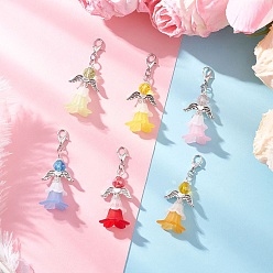 Античное Серебро Подвесные украшения в виде цветочного ангела из акрила и стекла, Сплав с застежками когтя омара, античное серебро, 51 мм