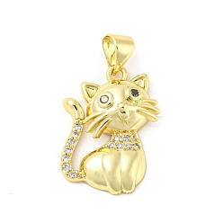 Черный Латунные микро проложить кубического циркония подвески, без кадмия и без свинца, форма кошки, чёрные, 20x17x4.7 мм, отверстие : 5x3.5 мм