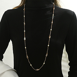 Верблюжий Модные стеклянные и пластиковые искусственные жемчужины, круглые каплевидные бусины, длинные ожерелья для женщин, верблюжие, 39.76 дюйм (101 см)