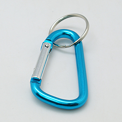 Sky Blue Aluminum Carabiner Keyring, with Iron Clasps, Oval, Sky Blue, 57x30.5mm