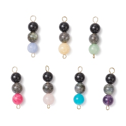 Золотой Подвески-шармы с круглыми бусинами-соединителями из окрашенного натурального малайзийского нефрита, черного оникса (окрашенного и нагретого), аметиста, лабрадорита и розового кварца, с 304 двойными петлями из нержавеющей стали, разноцветные, золотые, 32~32.5x8.5 мм, отверстия : 1.6 mm и 3 мм