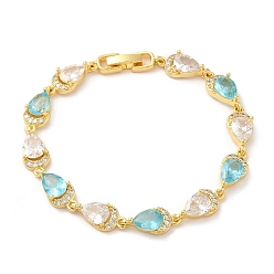 Золотой Браслет-цепочка из стекла в форме капли со звеньями циркония, латуни браслет, без свинца и без кадмия, золотые, 7-1/4 дюйм (18.5 см)