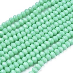 Turquoise Opaque Solid Color Glass Beads Strands, Faceted, Rondelle, Turquoise, 6x5mm, Hole: 1mm, about 85~88pcs/strand, 16.1~16.5 inch(41~42cm)