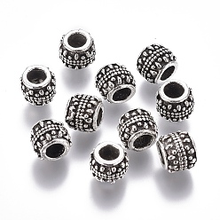 Antique Silver Alloy European Beads, Large Hole Beads, Column, Antique Silver, 8.5x10mm, Hole: 5mm