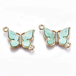 Aquamarine Eco-Friendly Alloy Micro Pave Clear Cubic Zirconia Links Connectors, with Acrylic Cadmium Free & Lead Free & Nickel Free, Butterfly, Light Gold, Aquamarine, 18x22x3mm, Hole: 1.8mm