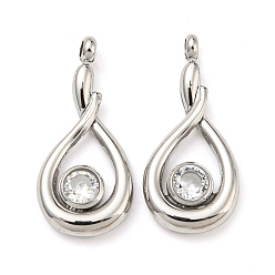 Нержавеющая Сталь Цвет 304 подвески из нержавеющей стали, со стеклянными стразами, слезинки, цвет нержавеющей стали, 18x8x2 мм, отверстие : 1.2 мм