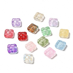 Mixed Color Spray Painted Transparent Glass Beads, Square, Mixed Color, 13.5x13.5x5mm, Hole: 1.2mm