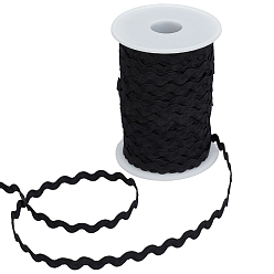 Noir 40m bordure de franges courbées en vagues, ruban à coudre, pour la robe en tissu bricolage faire décorer, avec 1pc bobines vides, noir, 1/4 pouces ~ 3/8 pouces (5~8.5 mm)