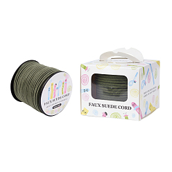Темно-оливково-зеленый Шнуры из искусственной замши, искусственная замшевая кружева, бумажная коробка упаковка, темно-оливковый зеленый, 3.0x1.4 мм, о 98.43yards / рулон (90 м / рулон)