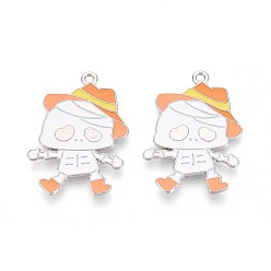 Skull Подвески из сплава с эмалью на тему Хэллоуина, платина, череп, 34x23x1 мм, отверстие : 1.8 мм