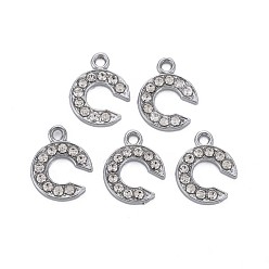 Letter C Подвески из сплава , с кристально горный хрусталь, платина, без кадмия и без свинца, алфавит, letter.c, 18x14.5x2 мм, отверстие : 2 мм
