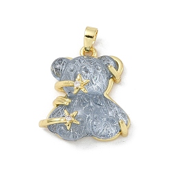 Светлый Стально-синий Стойки обшивки латунь кулон, с фианитами и смолы, без свинца и без кадмия, долговечный, медведь, светло-стальной синий, 24x20.5x8.5 мм, отверстие : 4.5x3 мм