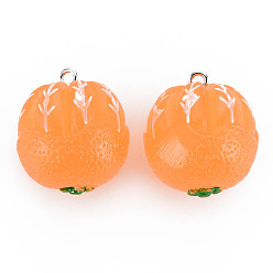 Orange Opaque Resin Pendants, with Platinum Tone Iron Loop, Orange Shape, Orange, 25x22mm, Hole: 2mm
