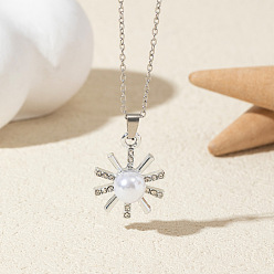 Солнце Ожерелья с подвесками из сплава, хрустальных страз и пластиковой имитации жемчуга, платина, белые, солнце, 17.72 дюйм (45 см)