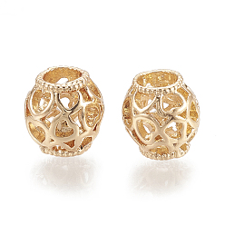 Golden Alloy European Beads, Hollow, Large Hole Beads, Rondelle with Heart, Golden, 11x11mm, Hole: 5mm