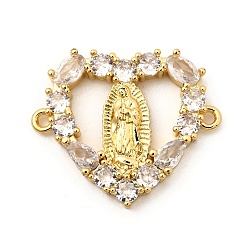Настоящее золото 18K Латунное прозрачное кубическое циркониевое сердце с подвесками-соединителями, без свинца и без кадмия, долговечный, стойки покрытие, реальный 18 k позолоченный, 20.5x24.5x3.5 мм, отверстие : 1.4 мм