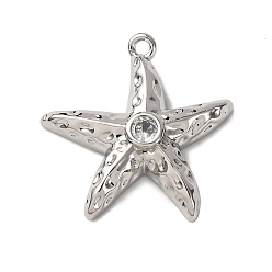 Платина Латунные микро проложить кубического циркония подвески, морская звезда, долговечный, стойки покрытие, без кадмия и без свинца, платина, 20.5x20.5x4.5 мм, отверстие : 1.4 мм