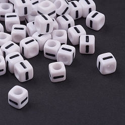 Letter I Acrylic Horizontal Hole Letter Beads, Cube, Letter I, White, Size: about 7mm wide, 7mm long, 7mm high, hole: 3.5mm, about 2000pcs/500g