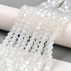 Clear Imitation Jade Electroplate Glass Beads Strands, Pearl Luster Plated, Faceted, Bicone, Clear, 4x4mm, Hole: 0.8mm, about 87~98pcs/strand, 12.76~14.61 inch(32.4~37.1cm)