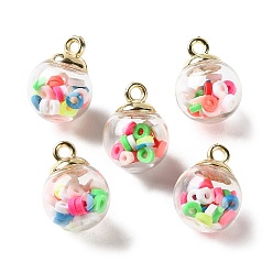 Плоский Круглый Стеклянные подвески, круглые, с ccb и полимерной глиной ручной работы, плоско-круглые, 21.5x16 мм, отверстие : 2.5 мм