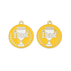 Плоский Круглый Подвески из сплава с эмалью ко Дню отца, золотые, плоский раунд с трофеем, 24x21x1 мм, отверстие : 1.6 мм