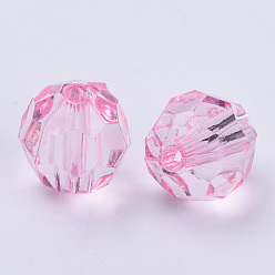 Pink Transparent Acrylic Beads, Faceted, Round, Pink, 14x13mm, Hole: 1.8mm, about 330pcs/500g
