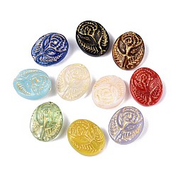 (52) Непрозрачная лаванда Овал с розовыми стеклянными бусинами, золотой металл обвитыми, разноцветные, 16x13x7 мм, отверстие : 1 мм