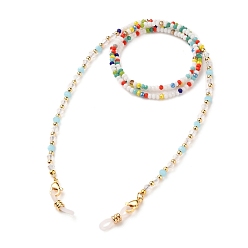 Coloré Chaînes de lunettes, tour de cou pour lunettes, perles de verre, Perles en laiton, Fermoir mousqueton en acier inoxydable et extrémités en caoutchouc, or, colorées, 304 pouce (31.69 cm)