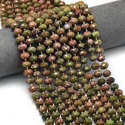 Унакит Природные Unakite бисер нитей, граненые, рондель, с бисером, 8.5~10x5.5~6.5 мм, отверстие : 1 мм, около 43~45 шт / нитка, 15.35'' (39 см)