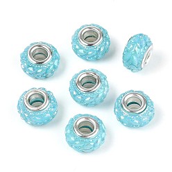 Небесно-голубой Непрозрачная смола европейский бисер, бусины с большим отверстием, рондель с латунными сердечниками, покрытыми серебром, голубой, 13.5~14x8.2~9 мм, отверстие : 5 мм