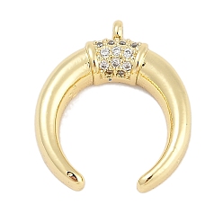 Настоящее золото 18K Стойки обшивки латунные подвески, с кубического циркония, серп, долговечный, без свинца и без кадмия, реальный 18 k позолоченный, 19x16.5x4 мм, отверстие : 1.2 мм