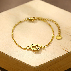 Golden 304 Stainless Steel Lotus Flower Link Bracelets, Cable Chain Bracelets for Women, Golden, 6.69 inch(17cm)