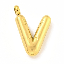 Letter V Ионное покрытие (ip) 304 подвески из нержавеющей стали, буквенное очарование, золотые, Буква V, 25.5x16.5x5.5 мм, отверстие : 3 мм