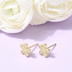 Цветок Серьги-гвоздики из латуни с микропаве и прозрачными кубическими циркониями ко Дню святого Валентина, без кадмия и без свинца, долговечный, стойки покрытие, цветок, 8.5x9 мм